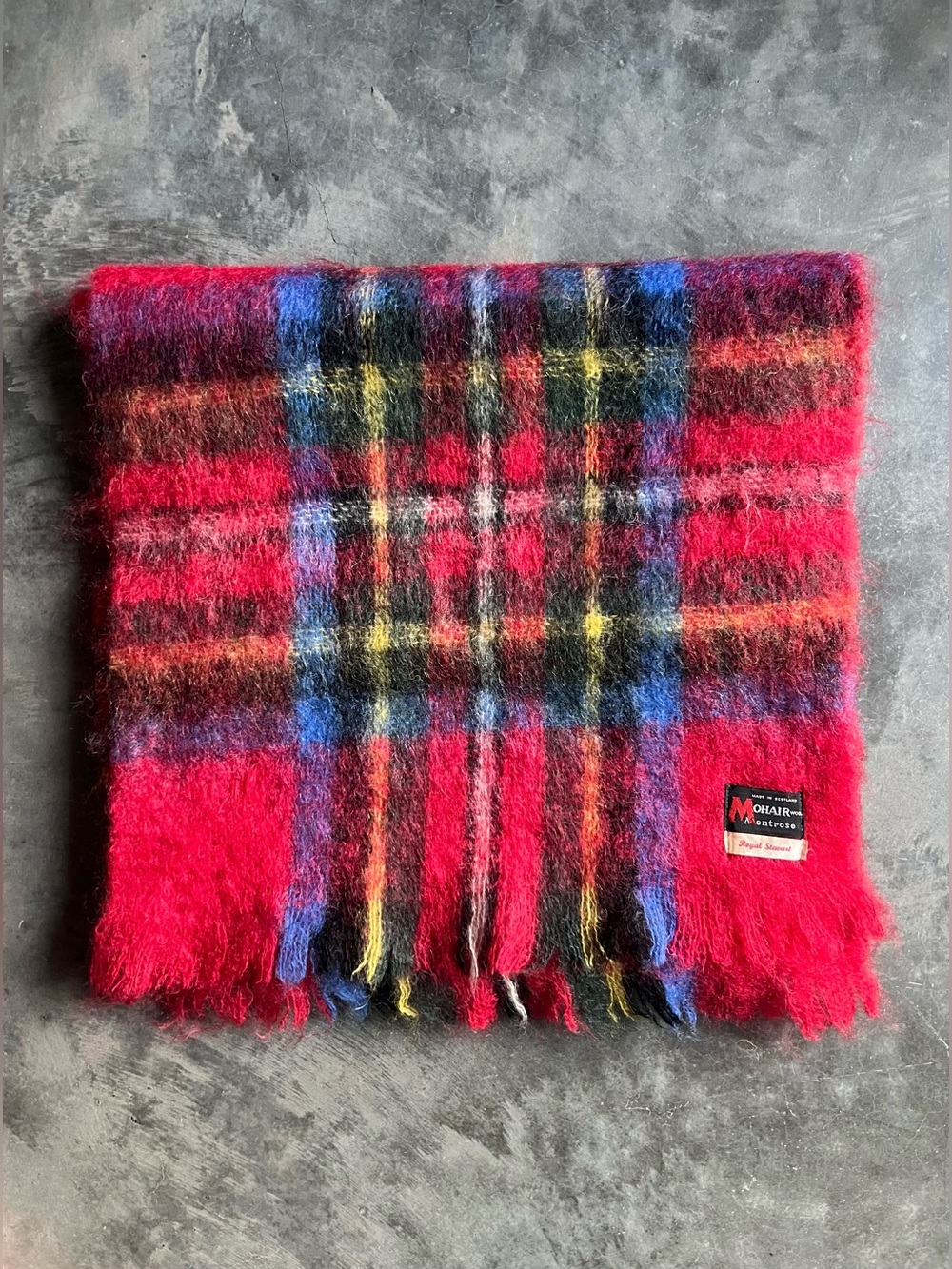 Vintage Montrose Royal Stewart Mohair Wool Tartan Scarf made in Scotland